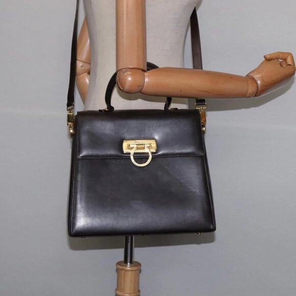 Salvatore Ferragamo Handbags - Salvatore Ferragamo Gancini Hand Bag Leather 2way Brown Gold Auth 147511